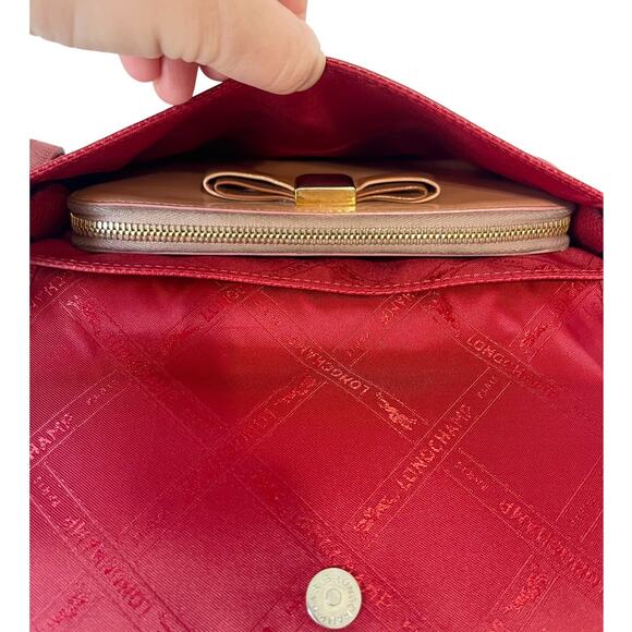 Longchamp Le Foulonné Vintage Red Leather Convertible Crossbody Bag Y2K - Picture 10 of 11